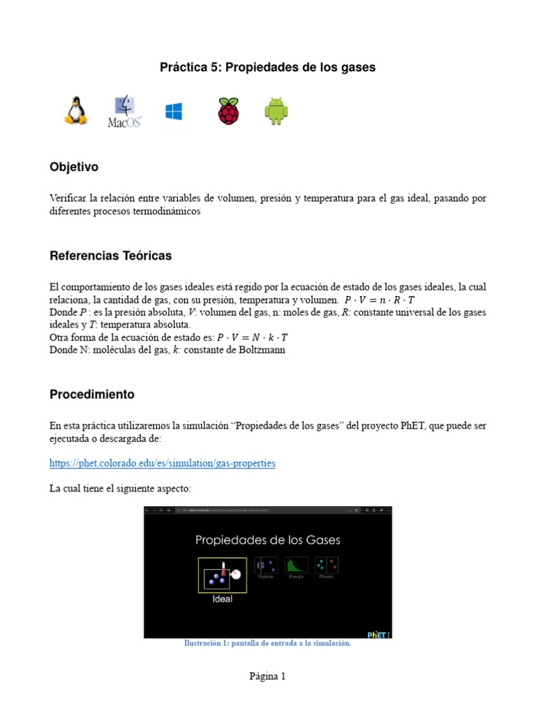 Práctica 5 (V) - Gas Ideal | PDF | Gases | Temperatura