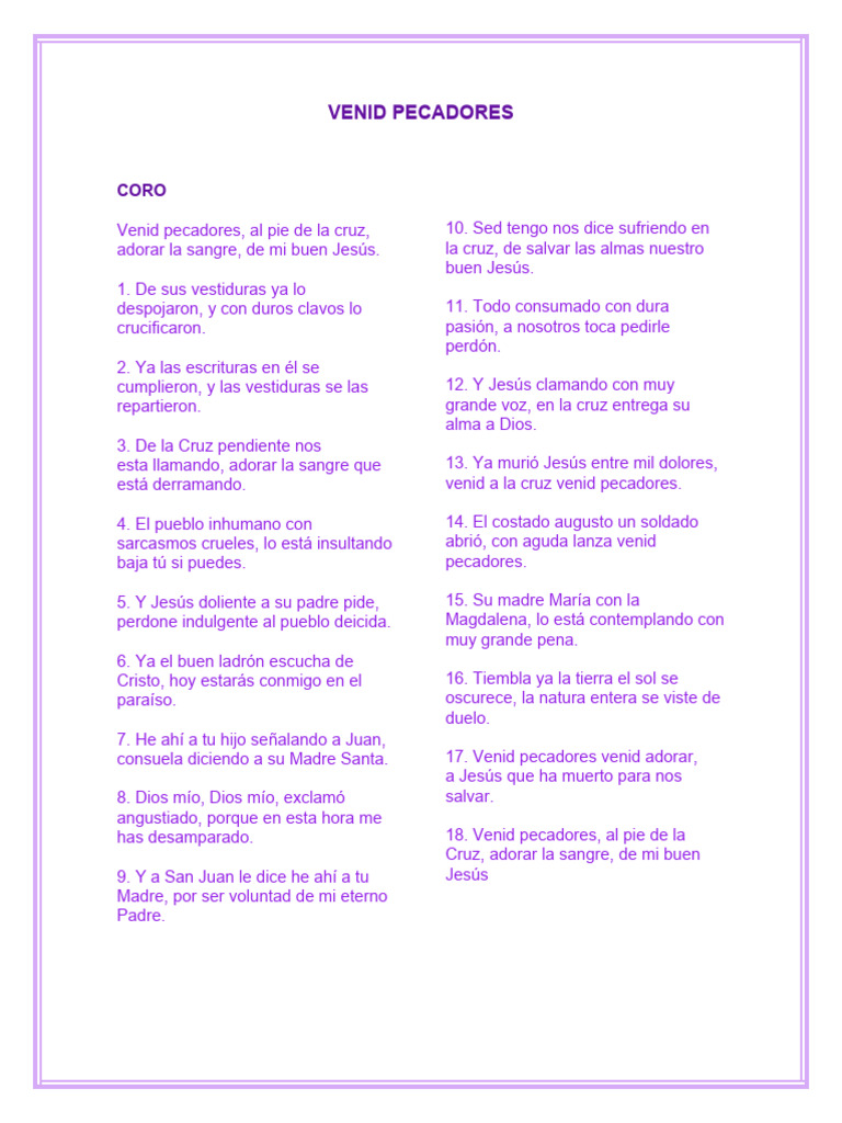 Venid Pecadores: Letra y Reflexión | PDF
