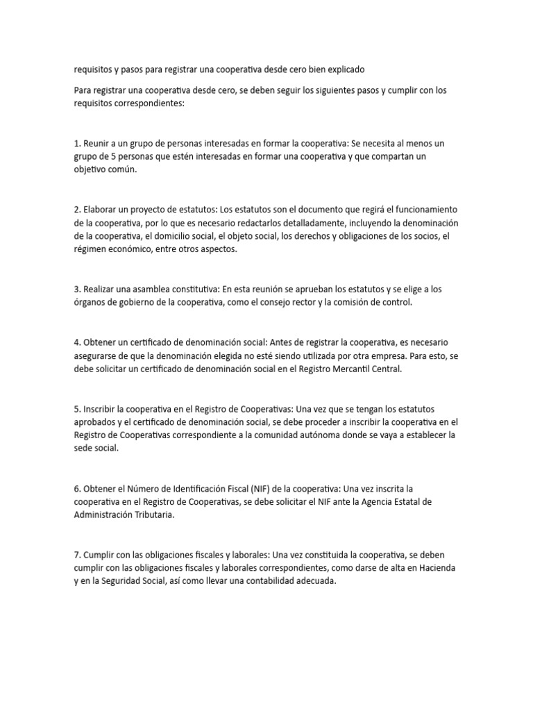 Pasos para registrar una cooperativa | PDF | Cooperativa | Sociedad de ...