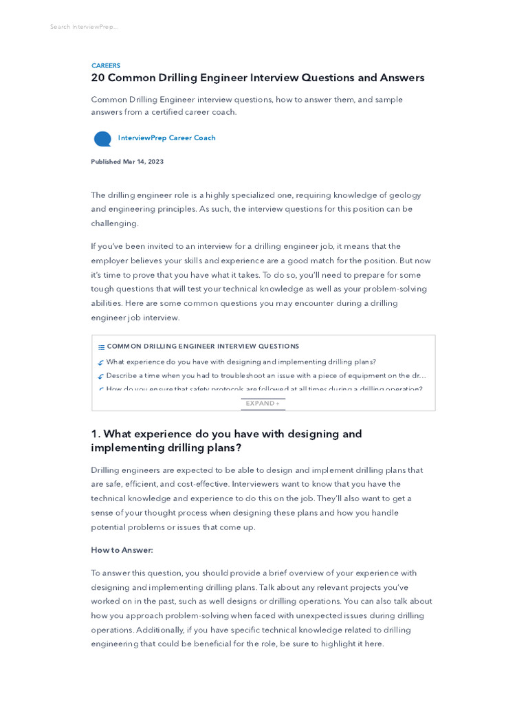 20 Common Drilling Engineer Interview Questions and Answers