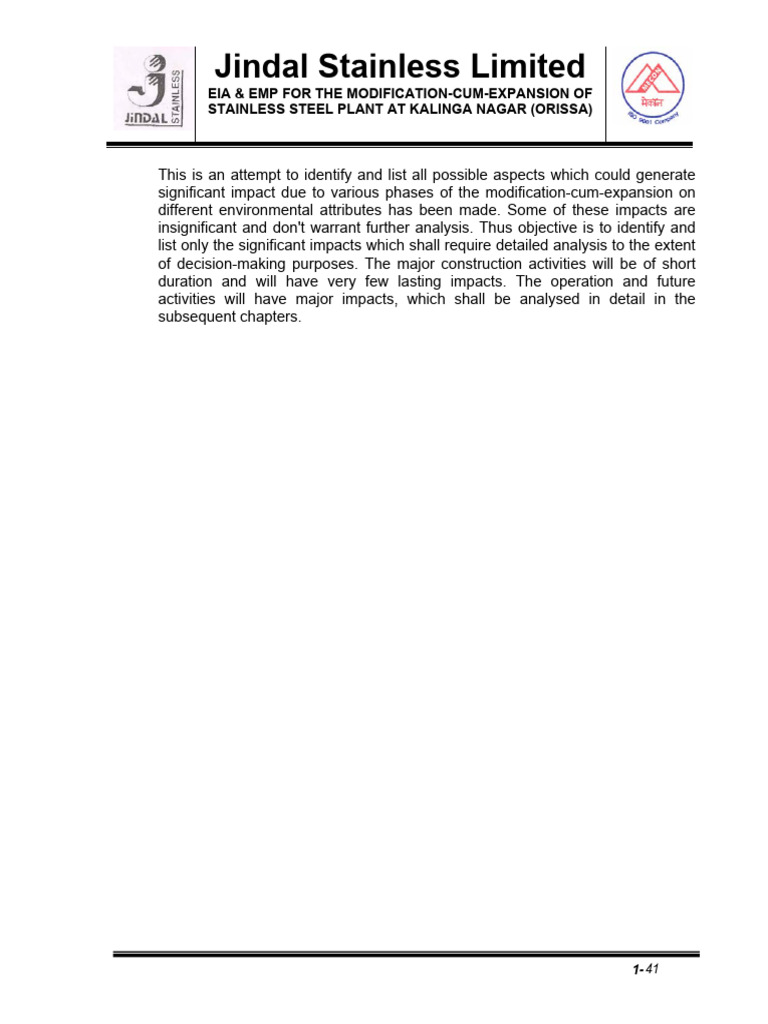 EIA & EMP for Jindal Stainless Expansion | PDF | Environmental Impact ...