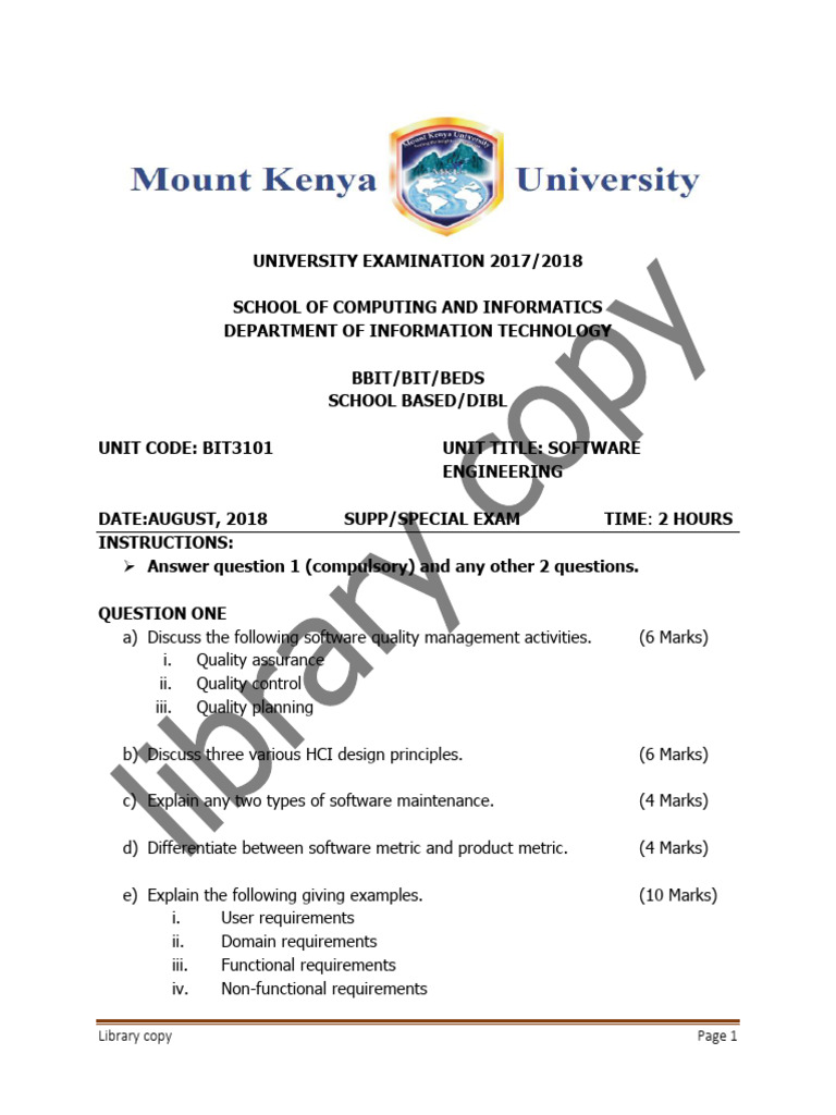 Software Engineering Exam Questions 2018 | PDF | Software | Software ...