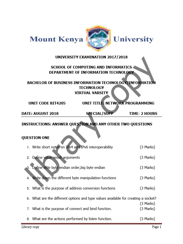 Network Programming Exam Questions | PDF | Transmission Control ...
