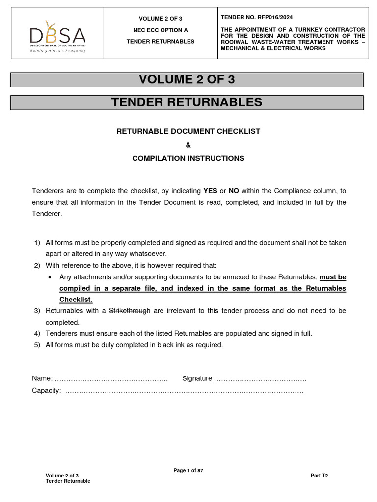Rooiwal Waste-Water Treatment Tender | PDF | Joint Venture | Signature