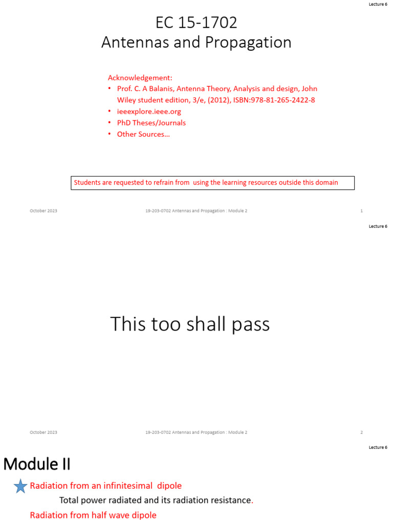 Ap Lecture 6 Pdf Antenna Radio Waves