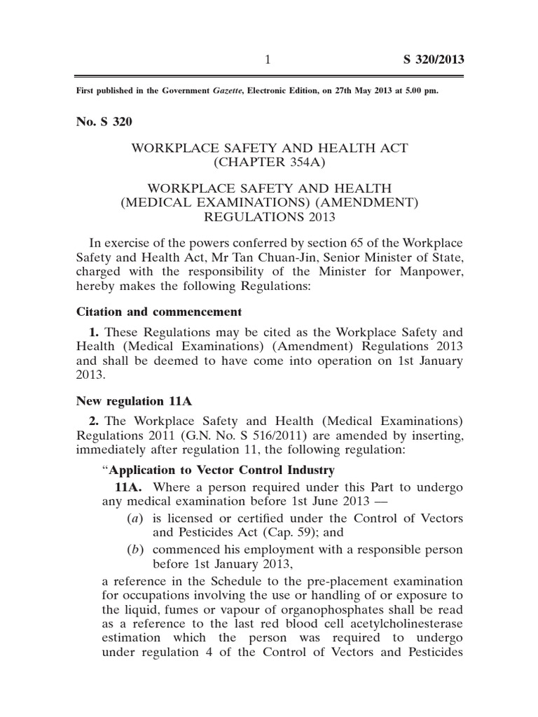 2013 Amendment to Workplace Safety Regulations | PDF