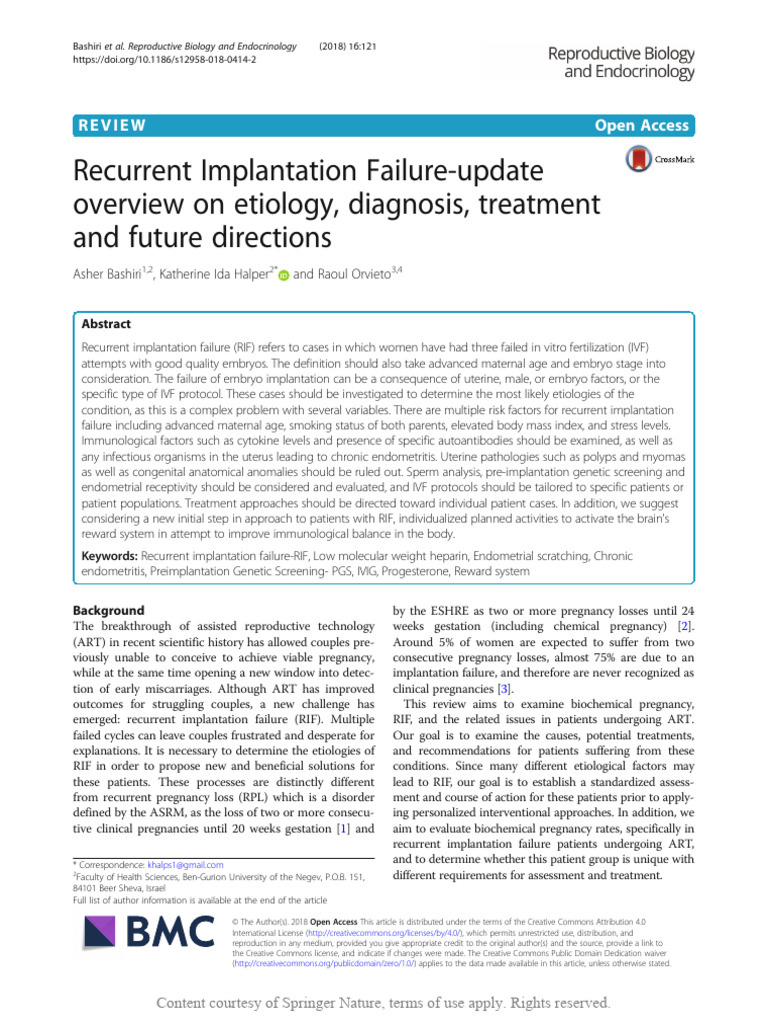 Recurrent Implantation Failure-Update Overview On | PDF | In Vitro ...