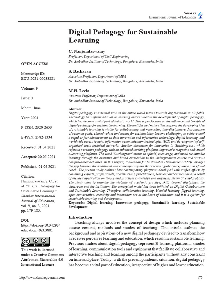 Digital Pedagogy For Sustainable Learning Pdf Educational
