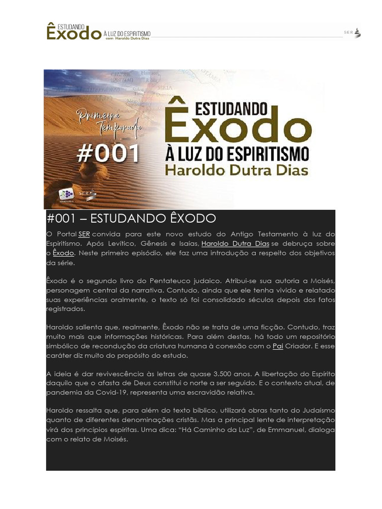 Estudo 01 êxodo Pdf Livro Do êxodo Moisés