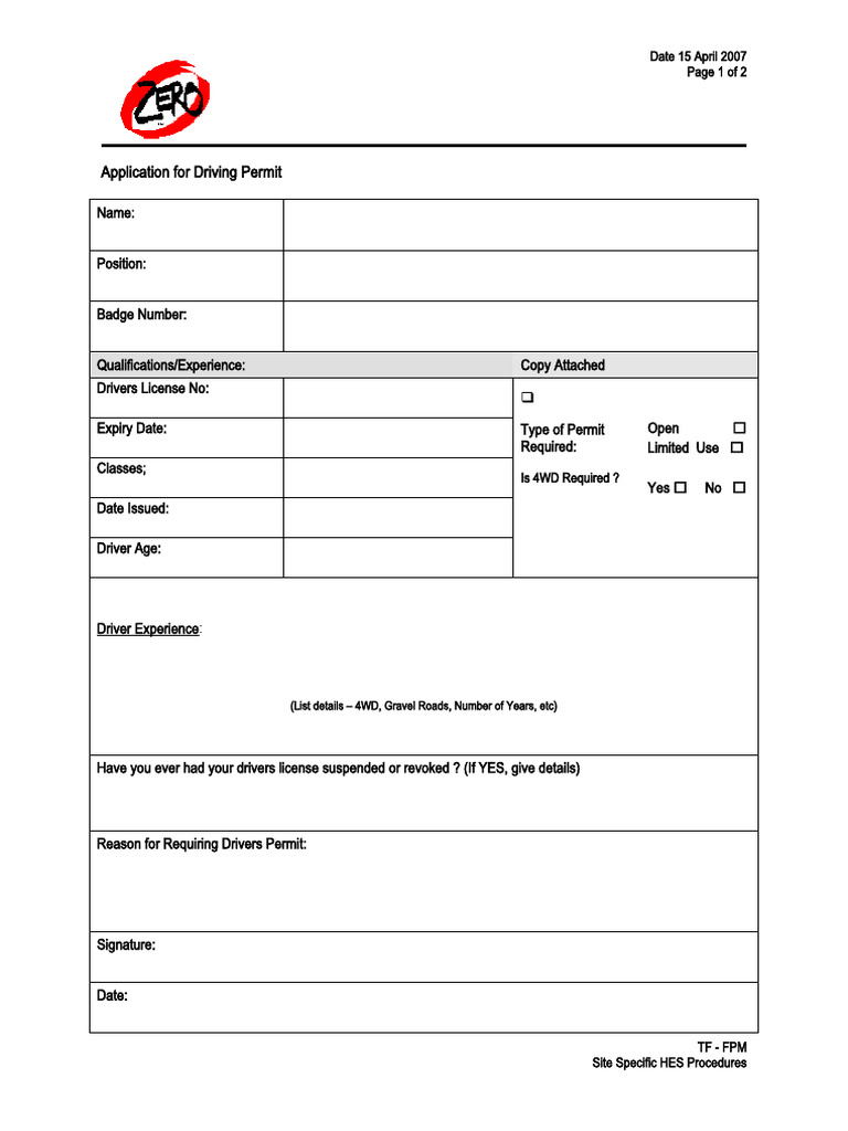 Application For Driving Permit | PDF | Driver's License | Road Transport