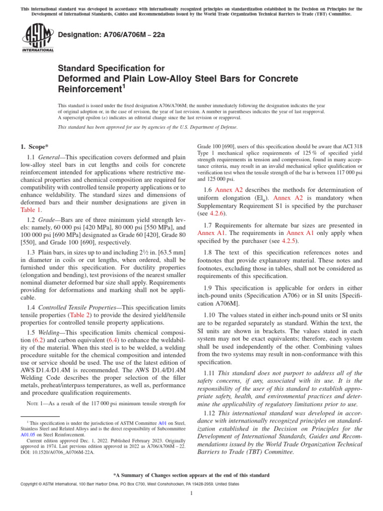 ASTM A706 - A706M-22a | PDF | Strength Of Materials | Ultimate Tensile ...