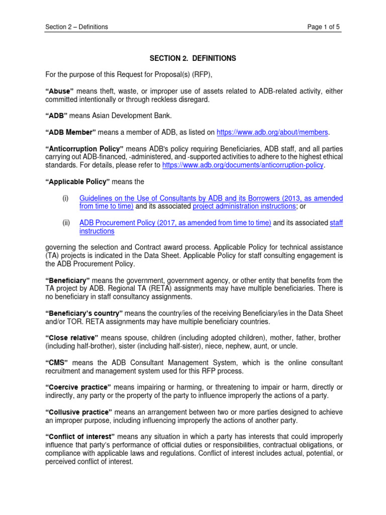 ADB RFP Definitions and Guidelines | PDF | Request For Proposal ...