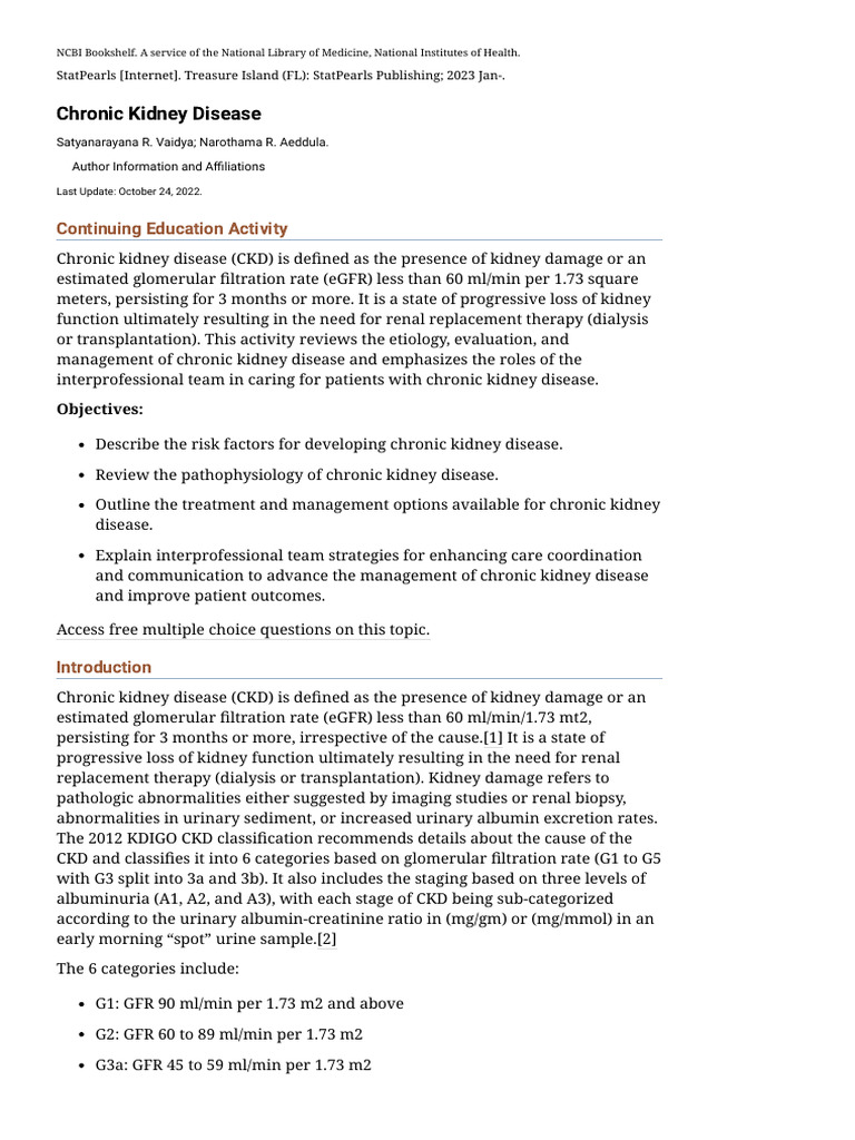 Chronic kidney disease statpearls ncbi bookshelf pdf chronic
