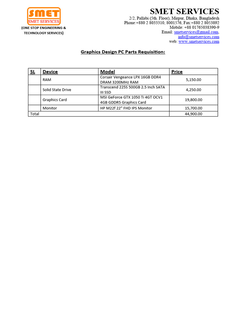 SMET Services: Graphics Design Equipment | PDF