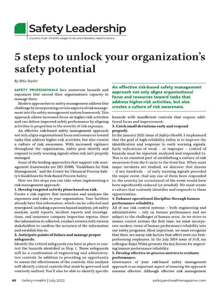5 Steps To Unlock Your Organization's Safety Potential | PDF