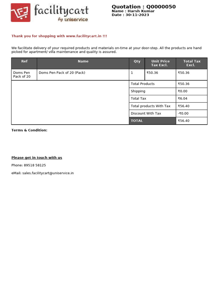 Ref Name Qty Unit Price Tax Excl. Total Tax Excl.: Thank You For ...