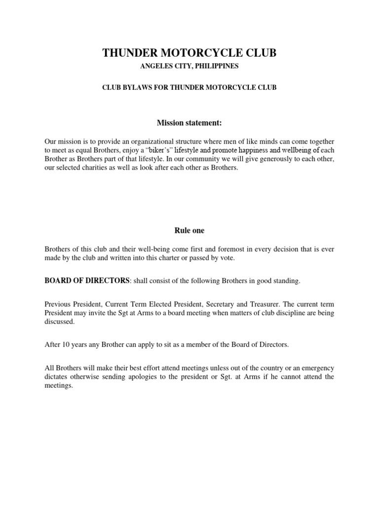 Thunder MC Bylaws Updated April 2022 PDF Motorcycle Secretary