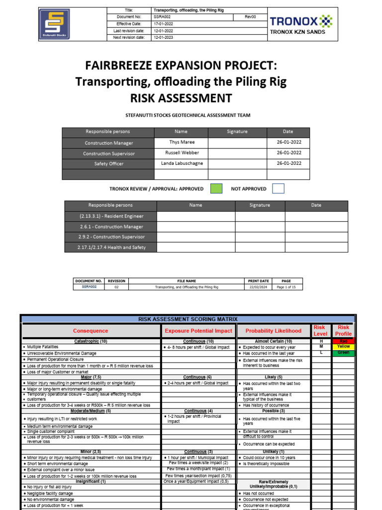 Piling Rig Transport Risk Assessment | PDF | Risk | Risk Assessment