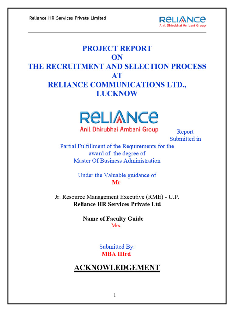 Ent and Selection Process at Reliance Communications LTD PDF