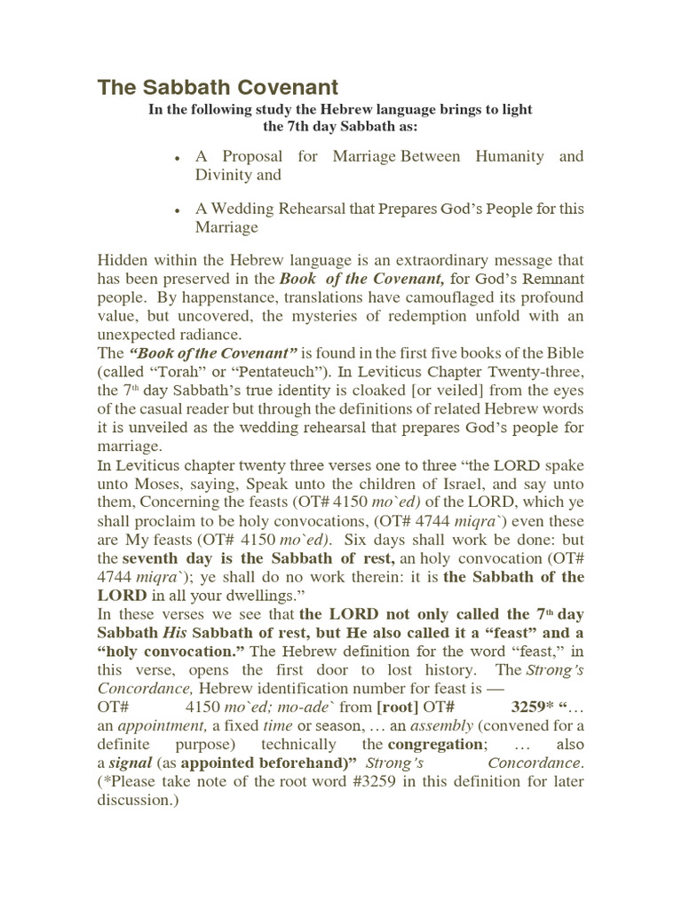 The Sabbath Covenant PDF | PDF | Engagement | Covenant (Biblical)