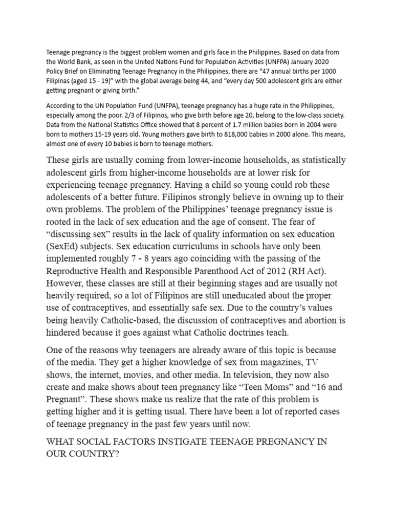 Addressing Teenage Pregnancy in the Philippines | PDF | Adolescence ...