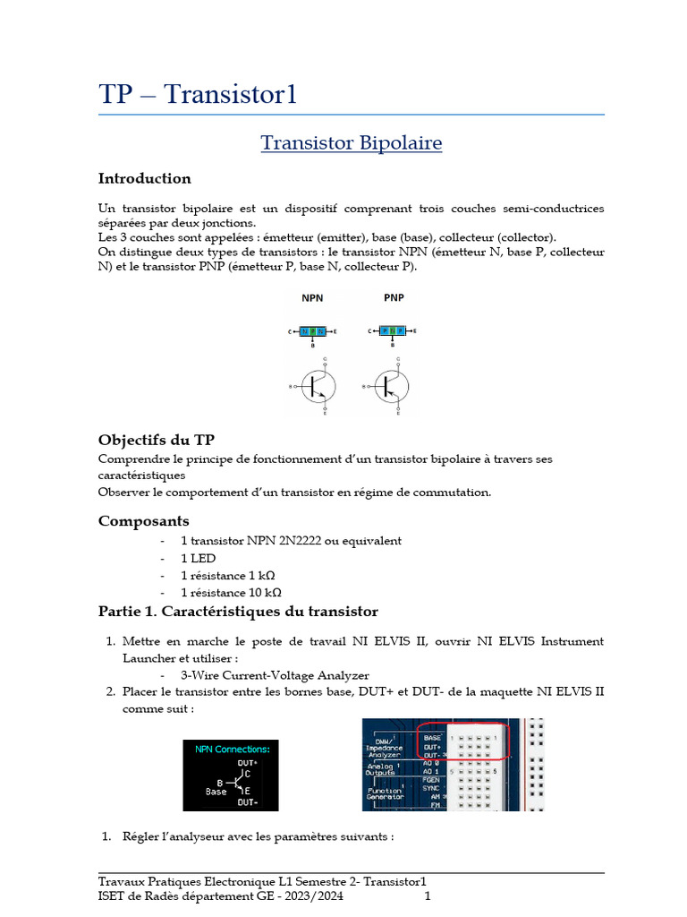 TP sur Transistor Bipolaire NPN/PNP | PDF | Transistor bipolaire ...