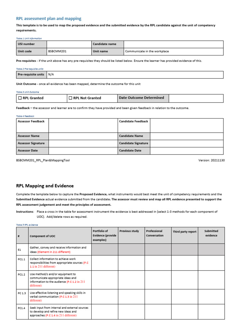 RPL Mapping Tool for BSBCMM201 | PDF | Communication | Information