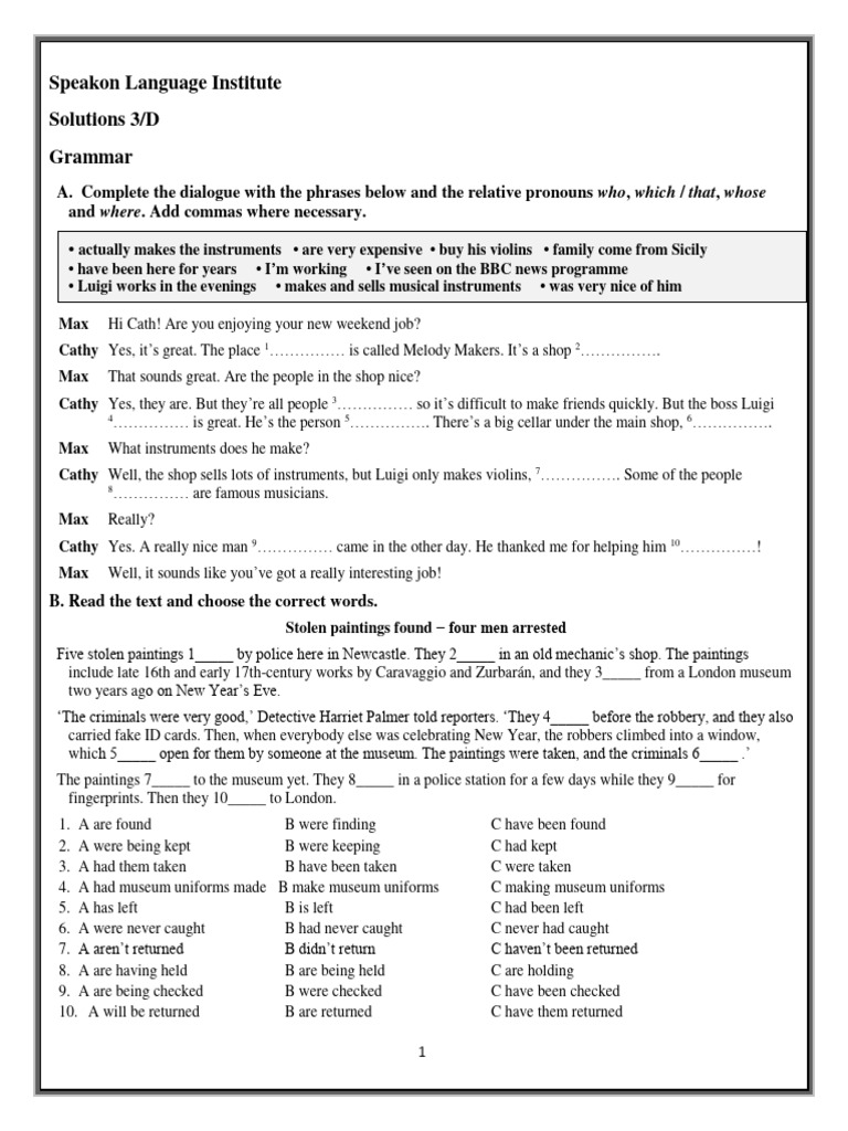 Grammar and Vocabulary Exercises Guide | PDF