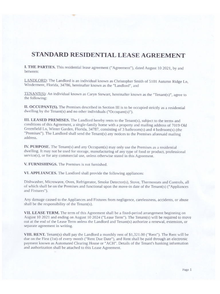 Standard Residential Lease Agreement | PDF