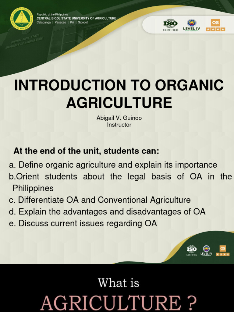 Week 2 - Introduction To Organic Agriculture | PDF