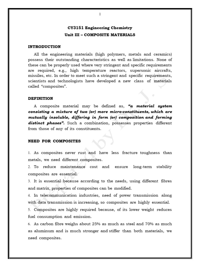 Unit III - Composites Cy3151 | PDF | Composite Material | Fibre ...
