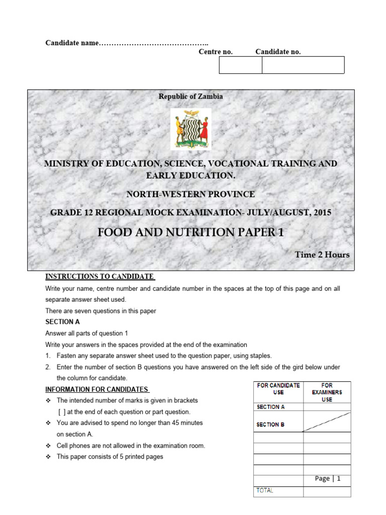 Grade 12 Food and Nutrition Exam Paper | PDF | Batter (Cooking) | Meat