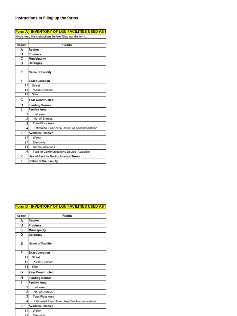 Evacuation Center Inventory Template 1 | PDF | Service Industries ...