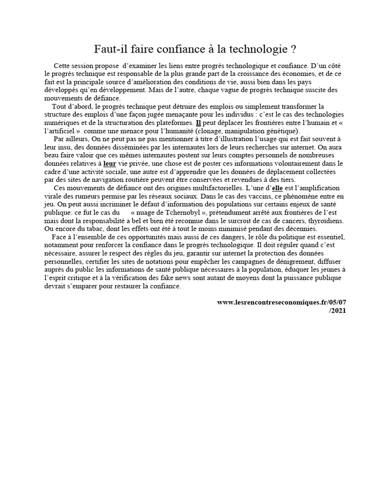 Confiance et progrès technologique | PDF | Changement technologique