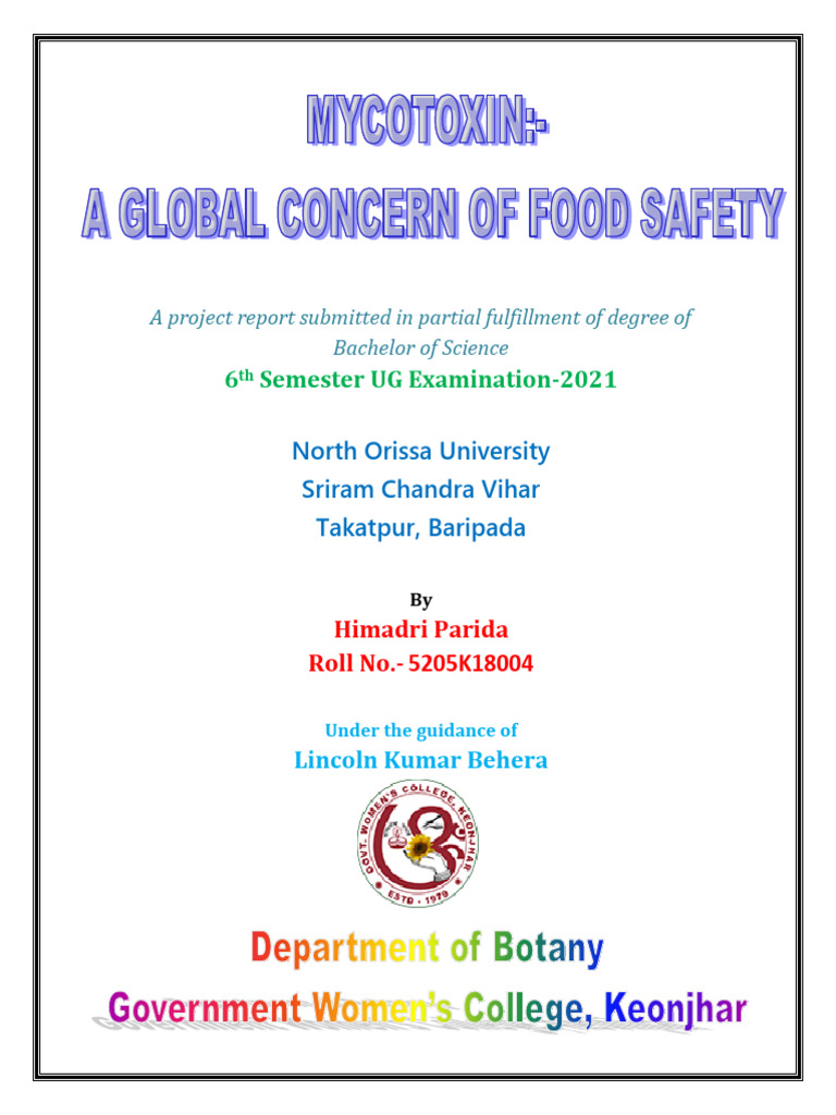PROJECT REPORT - FOOD SAFETY Final | PDF | Mycotoxin | Medical Specialties
