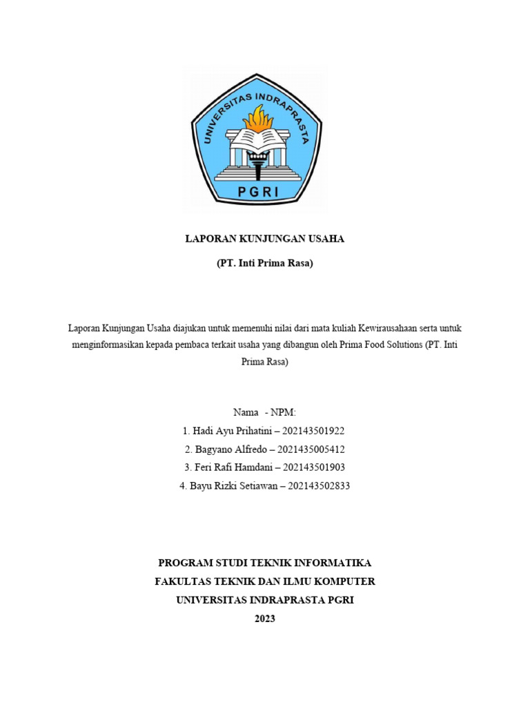 Laporan Kunjungan PT Inti Prima Rasa | PDF