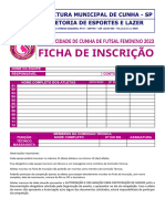 Ficha de Inscrição Taça Cidade de Cunha Futsal Feminino 2022