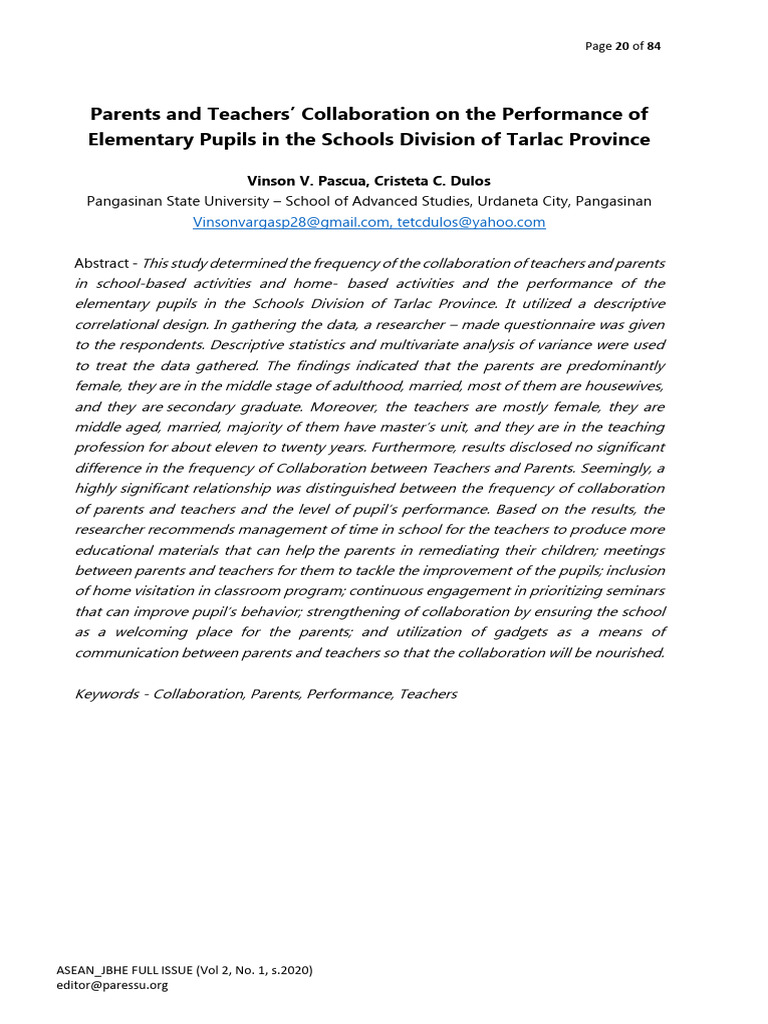 Parent-Teacher Collaboration Impact on Pupils | PDF | Teachers ...