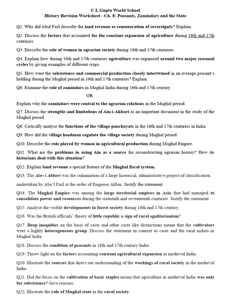 Peasants, Zamindars and The State I PDF Mughal Empire