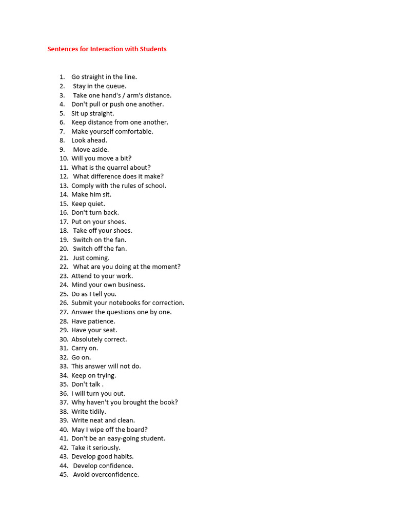 Sentences for interaction pdf