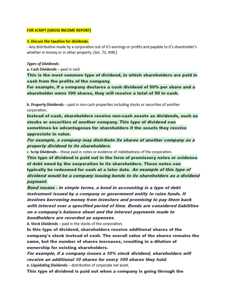 For SCRIPT Gross Income - Dividends & Royalties | PDF | Dividend | Stocks