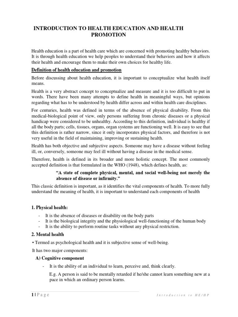 Introduction to Health Education & Promotion | PDF | Health Education ...