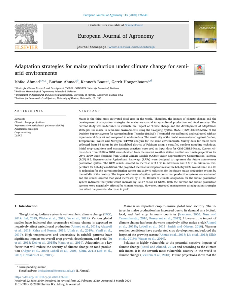 10 1016@j Eja 2020 126040 | PDF | General Circulation Model | Climate ...