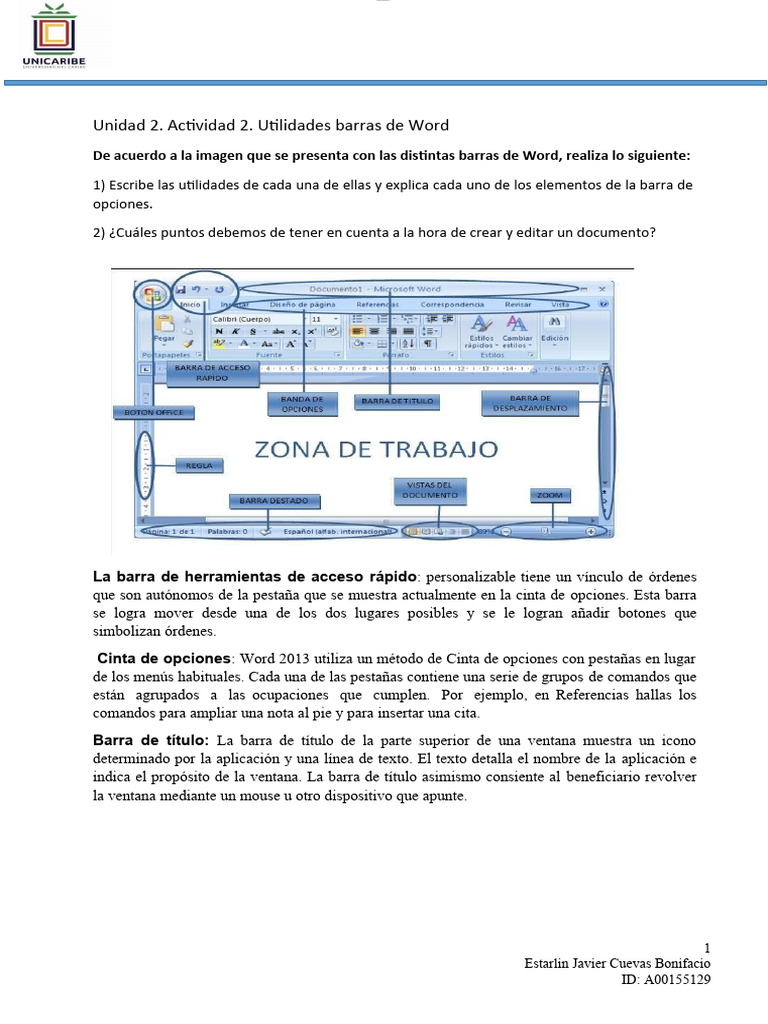 Unidad 2 Actividad 2 Utilidades Barras de Word | PDF | Ventana ...