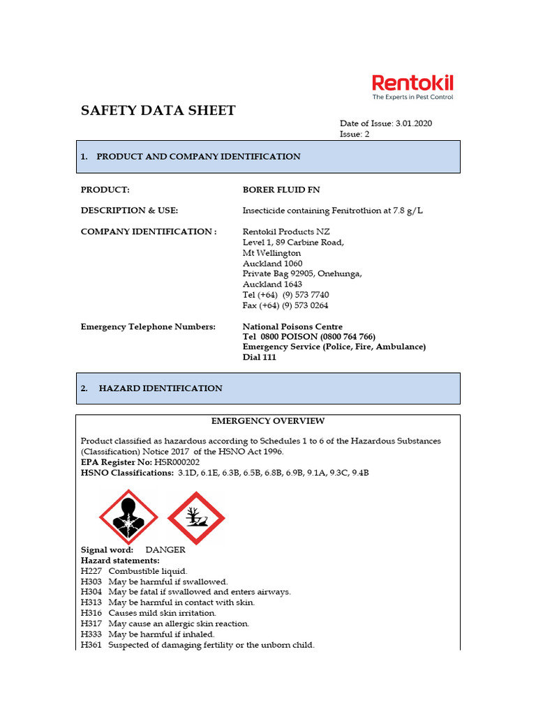 NZ-Rentokil-Borer Fluid FN-EN-SDS 02 CLP | Download Free PDF ...
