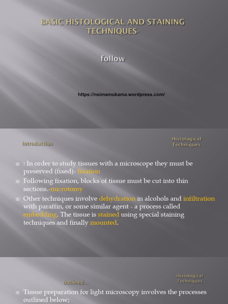 Basic Histological Techniques PDF Histology Fixation (Histology)