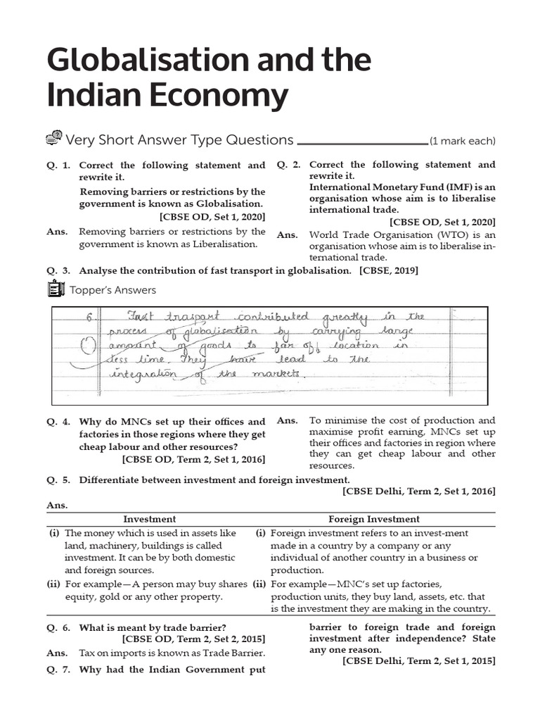 CBSE Globalisation Q&A Guide | PDF | Multinational Corporation ...