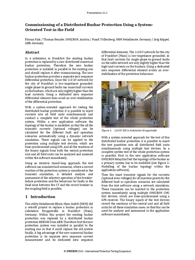 Distributed Busbar Protection Testing | PDF | Simulation | Electrical ...