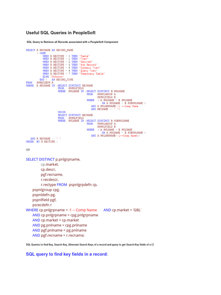 SQL Queries for PeopleSoft Components | PDF | Information Retrieval ...