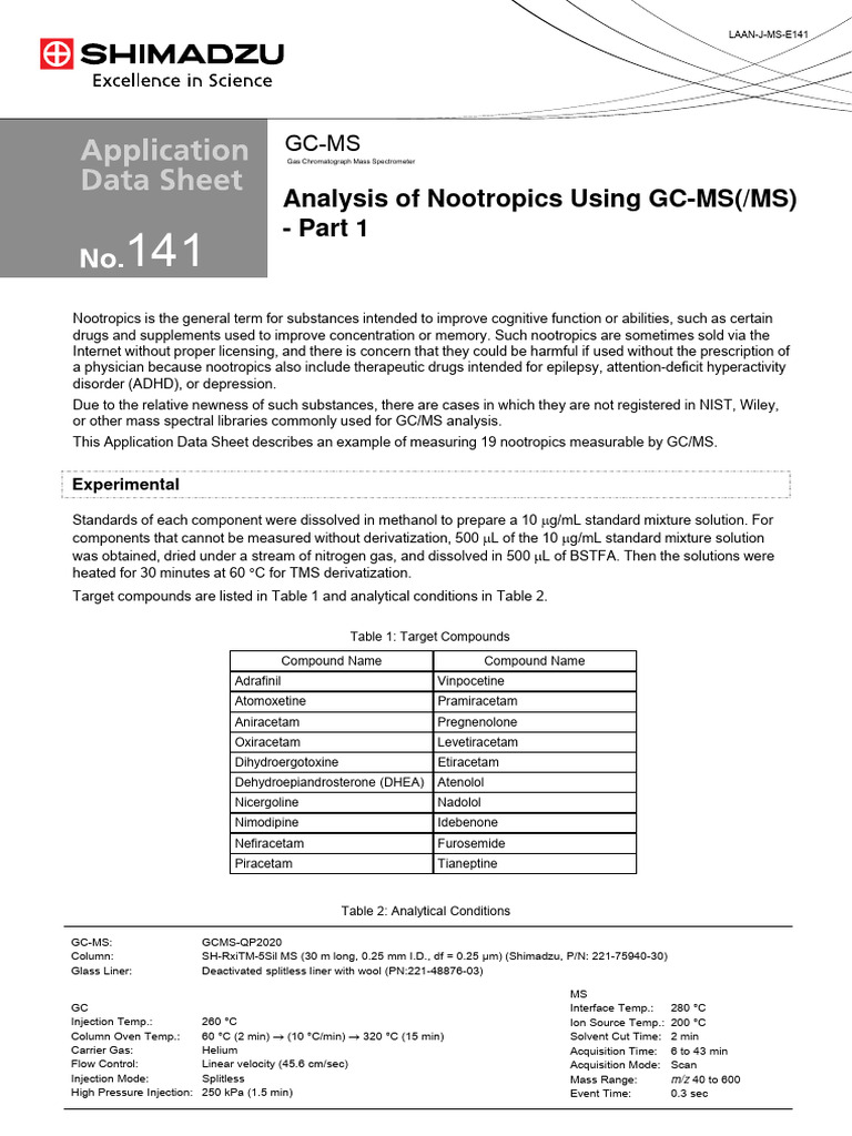 Analysis of Nootropics Using GC-MS (/MS) - Part 1 | PDF | Gas ...